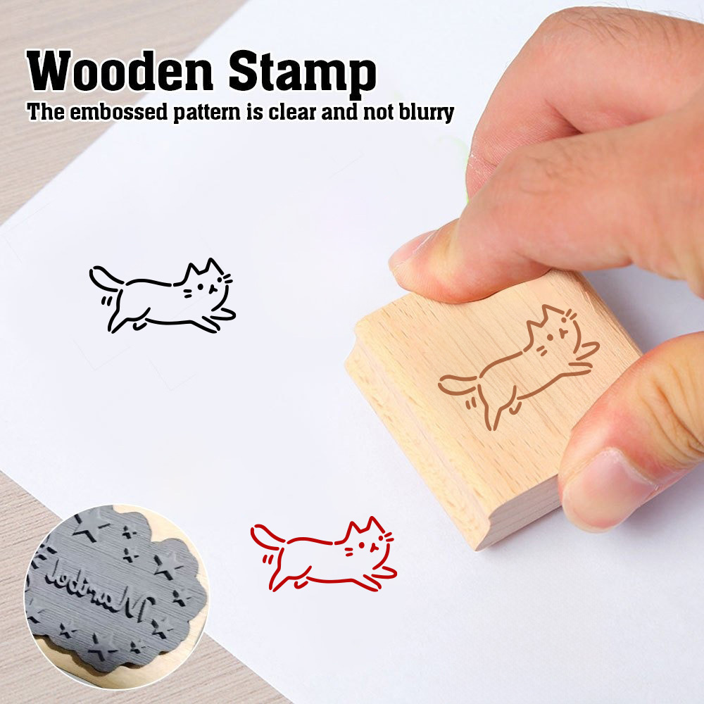 Cute Running Kitten Square Wooden Rubber Stamp for DIY Projects